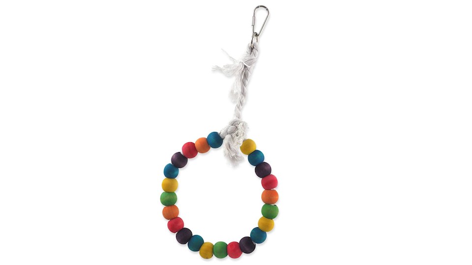 Houpačka BJ dřevěná s lanem barevná kruh 15 cm