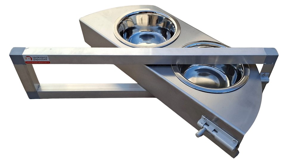 Krmný otočný pult se dvěma miskami (Dvoumiska - nerez)