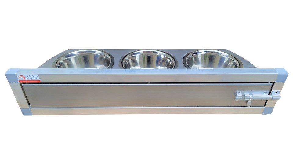 Krmný otočný pult se třemi miskami (Třímiska - nerez)