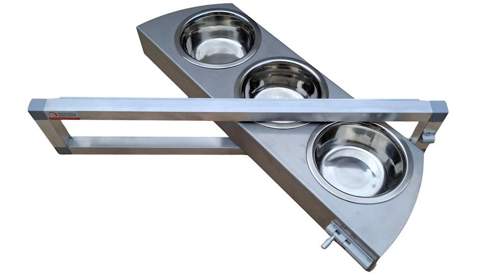 Krmný otočný pult se třemi miskami (Třímiska - nerez)